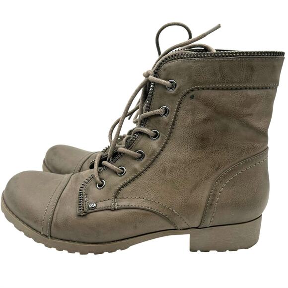 GUESS Combat Boots Cap Toe Lace Up Zipper Moto Biker Style 8.5 Neutral Taupe - Picture 9 of 9
